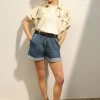 Bermudas de 100 % algodón con cinturón y vuelta en el bajo