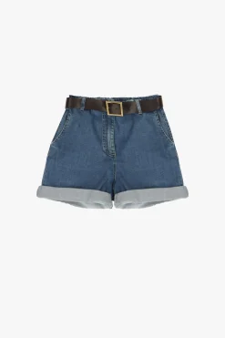Bermudas de 100 % algodón con cinturón y vuelta en el bajo