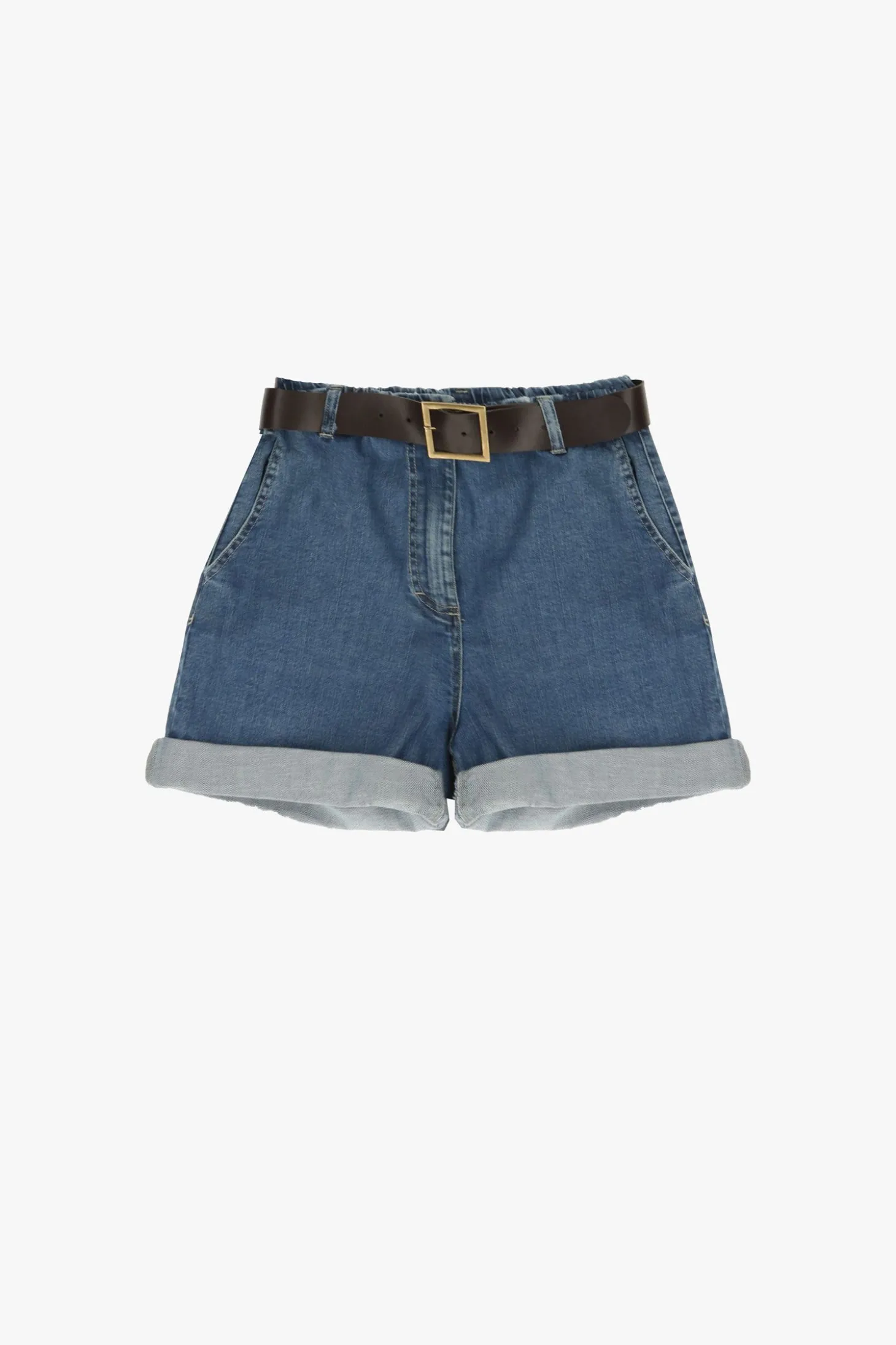 Bermudas de 100 % algodón con cinturón y vuelta en el bajo