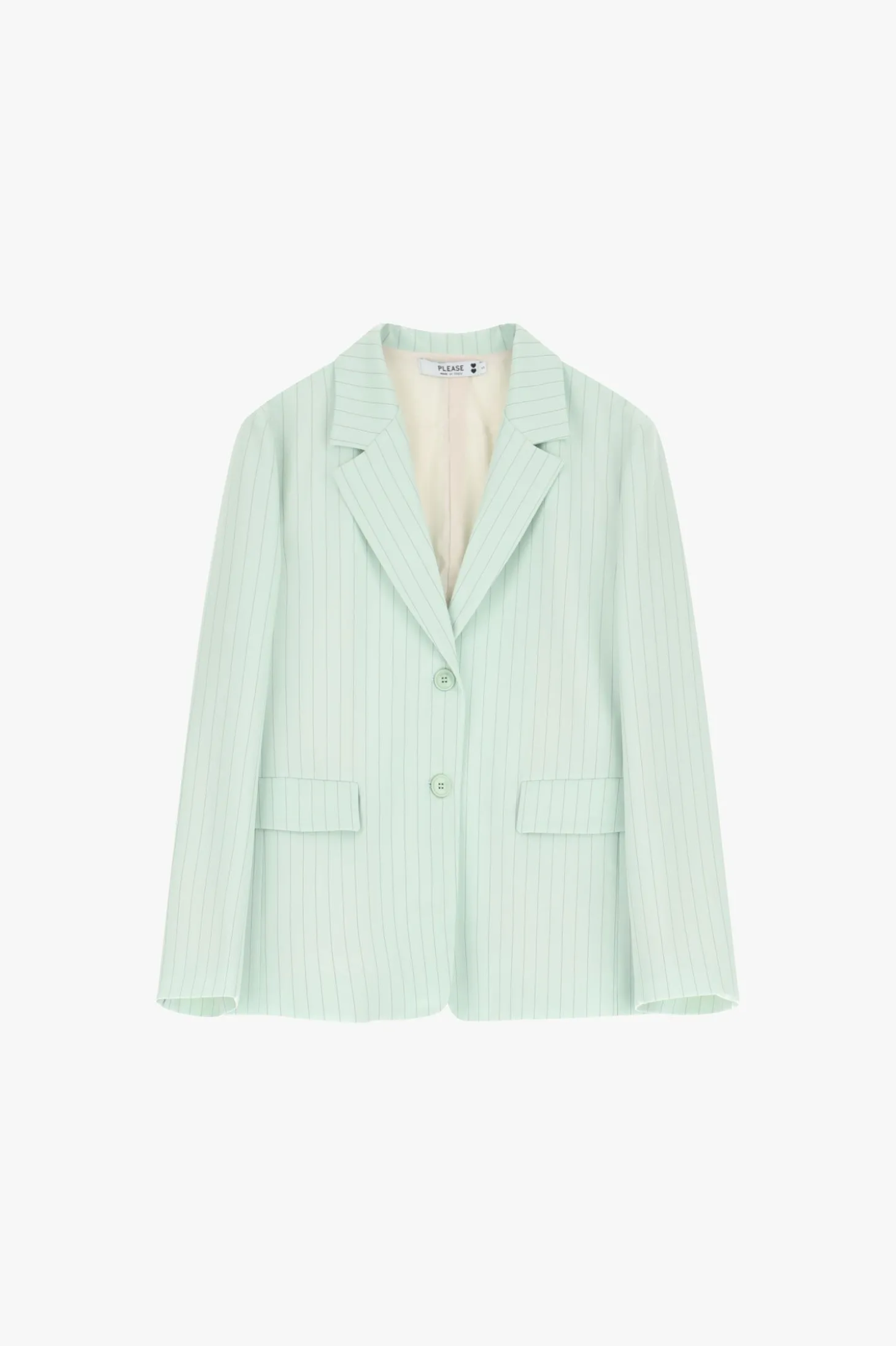 Blazer de raya diplomática con botonadura sencilla y bolsillos