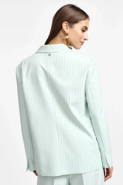 Blazer de raya diplomática con botonadura sencilla y bolsillos