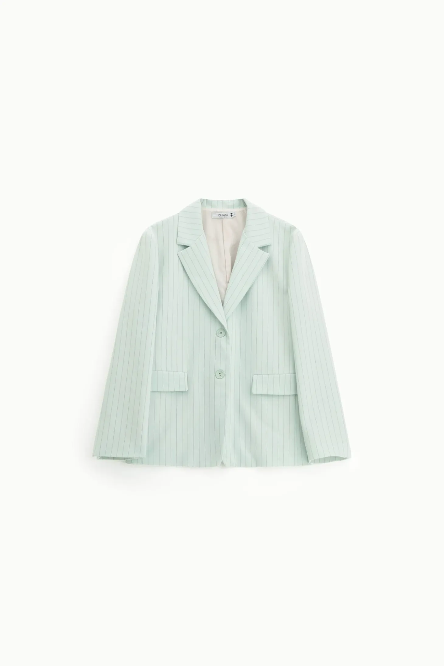 Blazer de raya diplomática con botonadura sencilla y bolsillos
