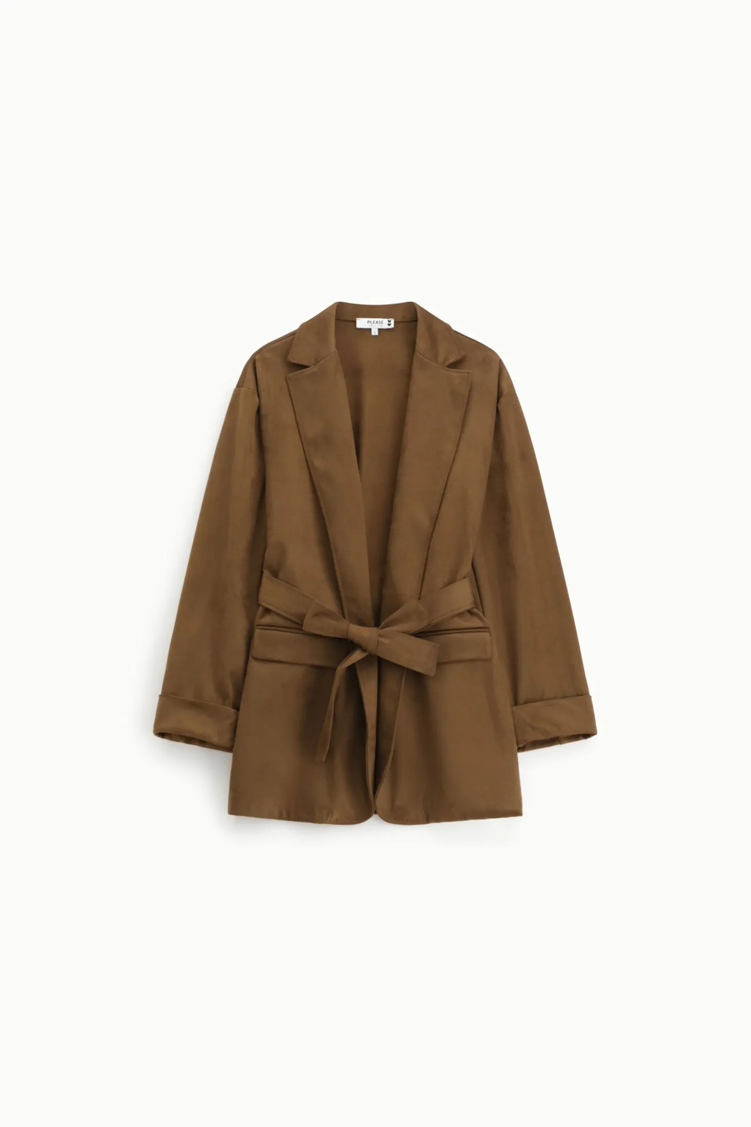 Blazer efecto suede con cinturón a juego