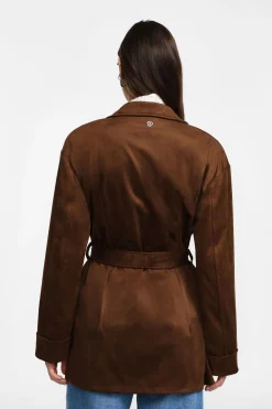 Blazer efecto suede con cinturón a juego