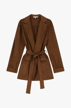 Blazer efecto suede sin cierre con cinturón