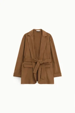 Blazer efecto suede sin cierre con cinturón