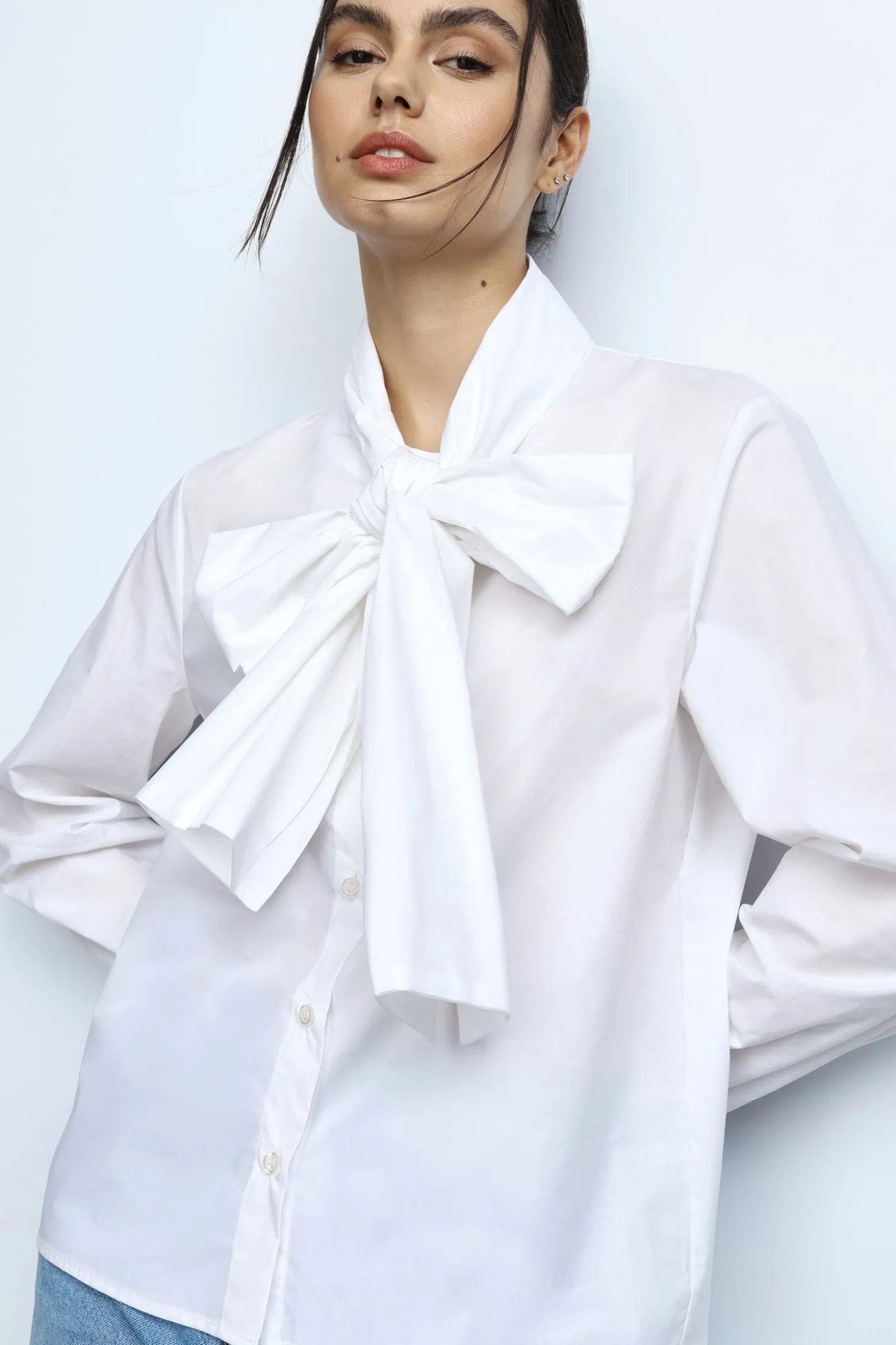 Camisa con mangas largas y lazo