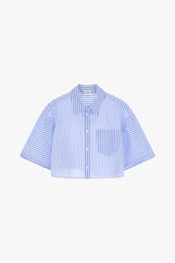 Camisa corta a rayas con bolsillo