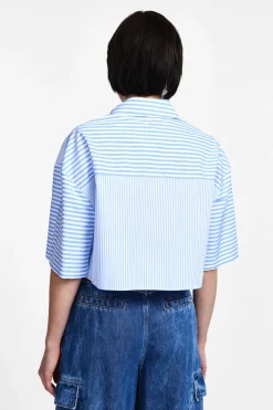 Camisa corta a rayas con bolsillo