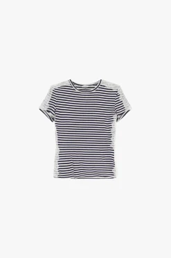 Camiseta a rayas manga corta con encaje