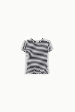 Camiseta a rayas manga corta con encaje