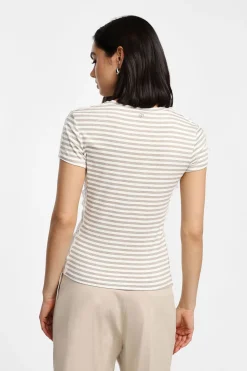 Camiseta a rayas manga corta con encaje