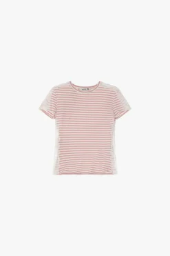 Camiseta a rayas manga corta con encaje
