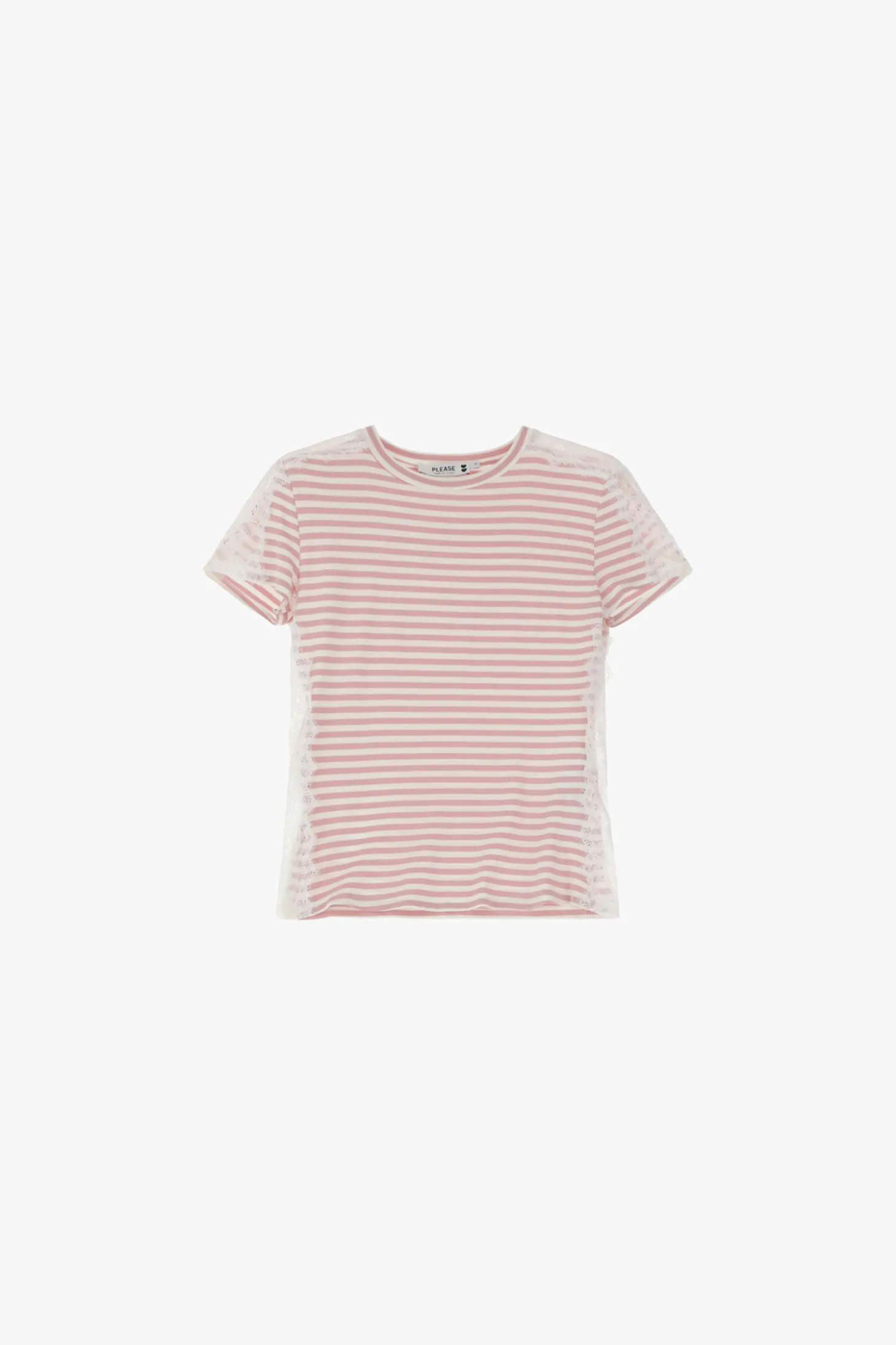 Camiseta a rayas manga corta con encaje