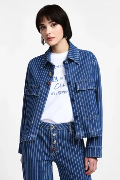 Chaqueta denim rayas con botones