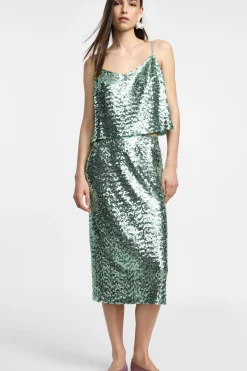 Falda midi con lentejuelas brillantes
