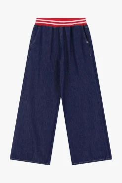 Jeans a gamba larga con elastico a righe