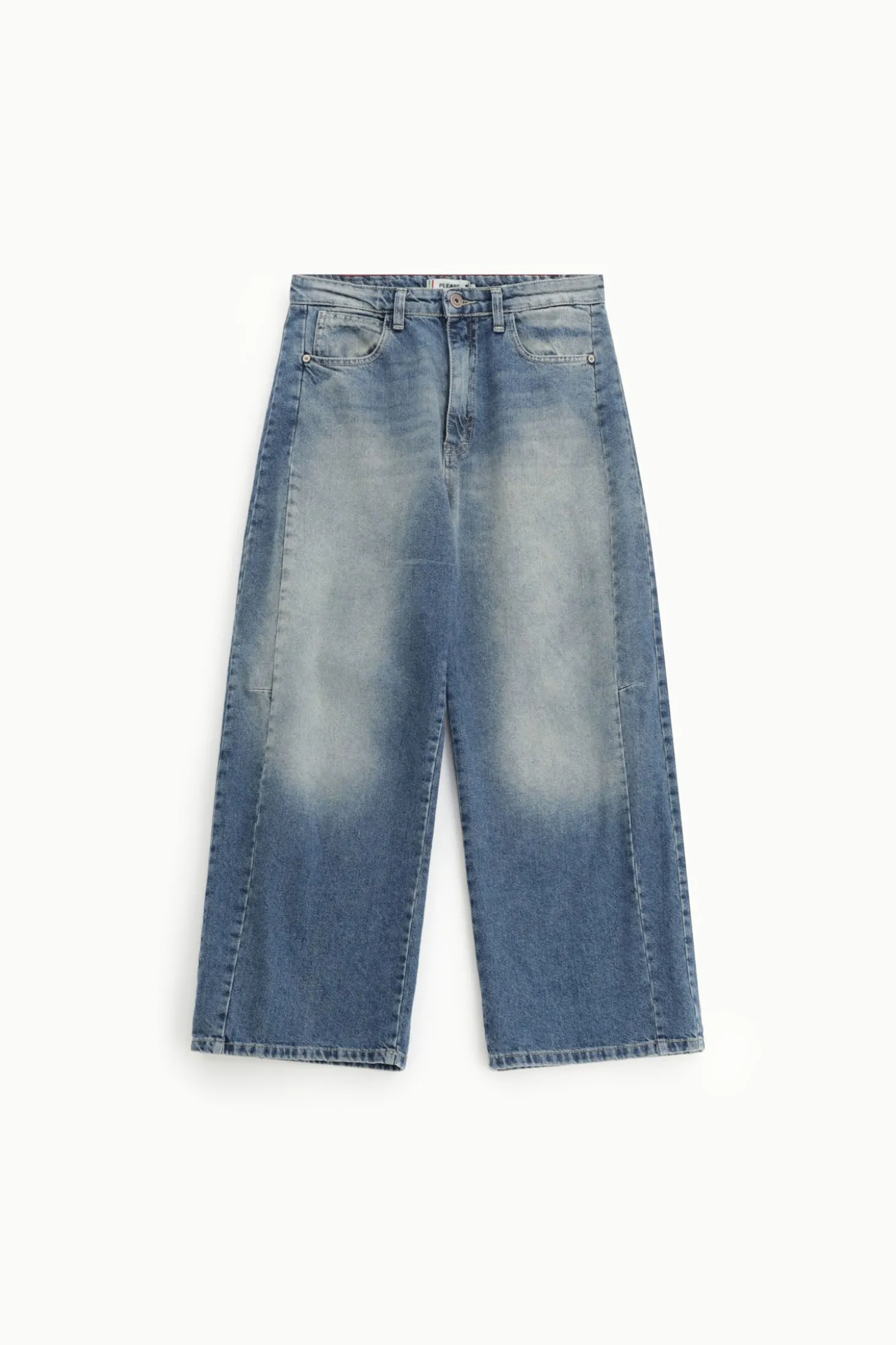 Jeans a gamba larga tapered con vita media