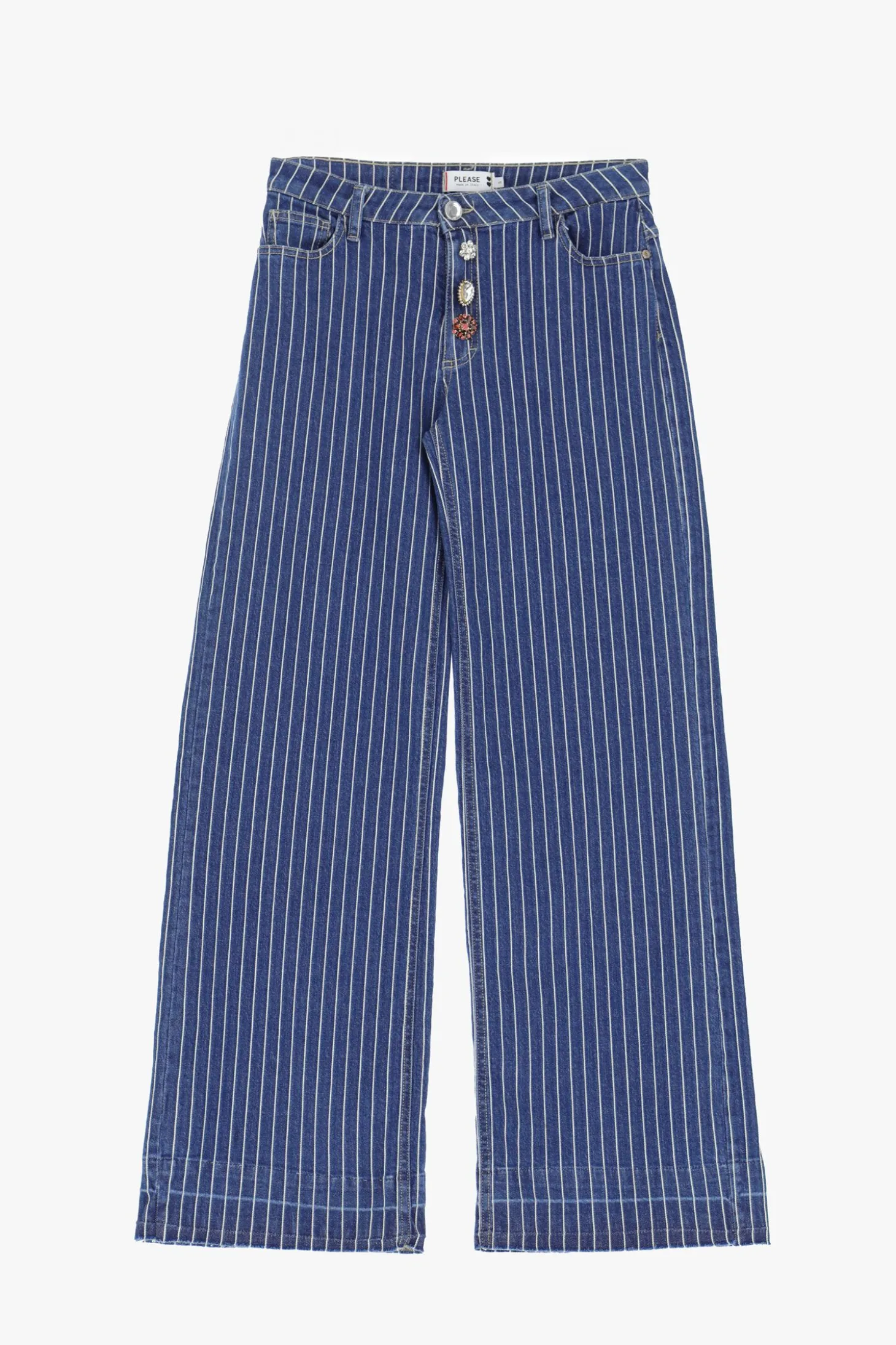 Jeans a righe a gamba larga con bottoni dettaglio