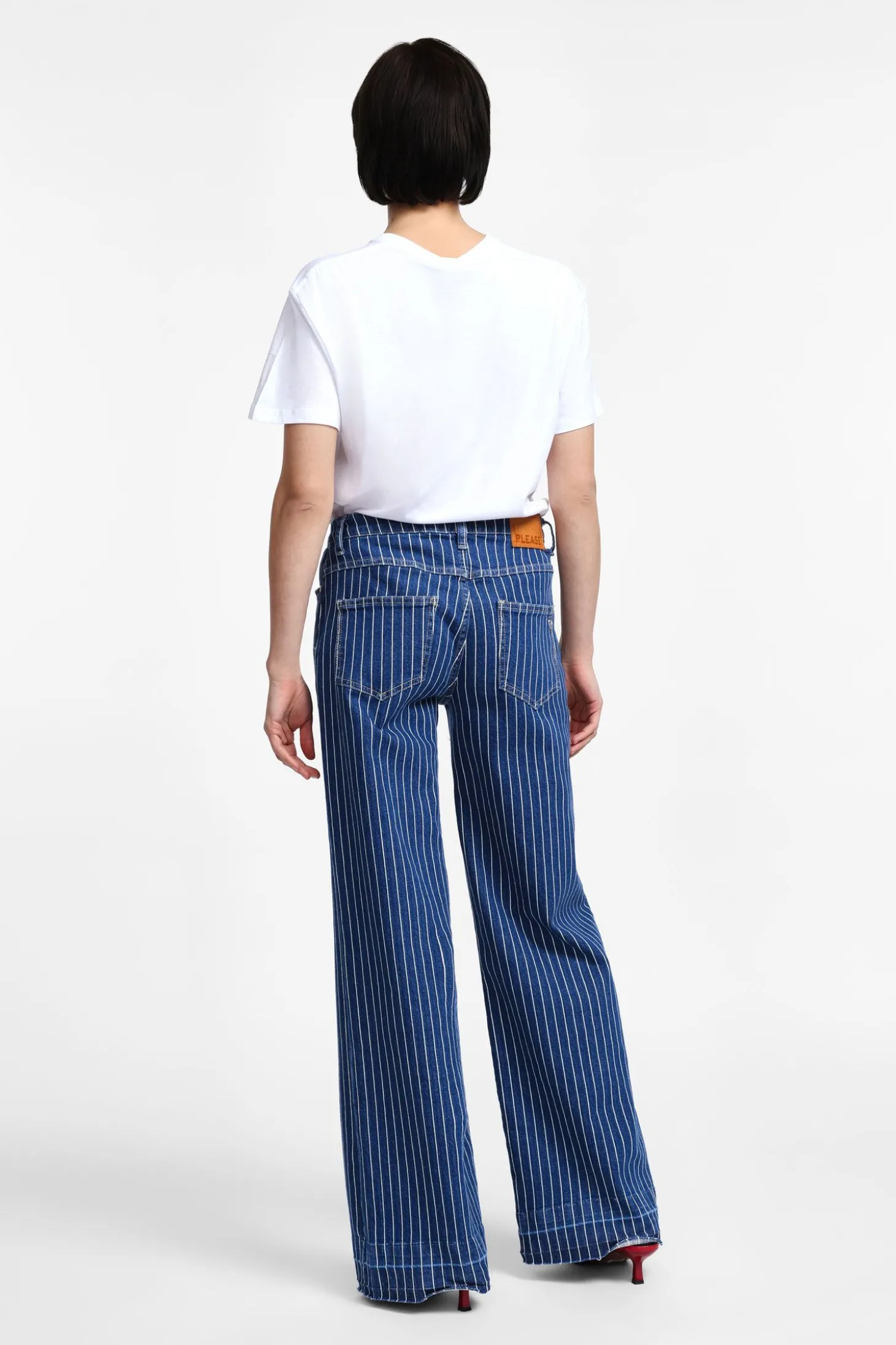 Jeans a righe a gamba larga con bottoni dettaglio