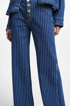 Jeans a righe a gamba larga con bottoni dettaglio