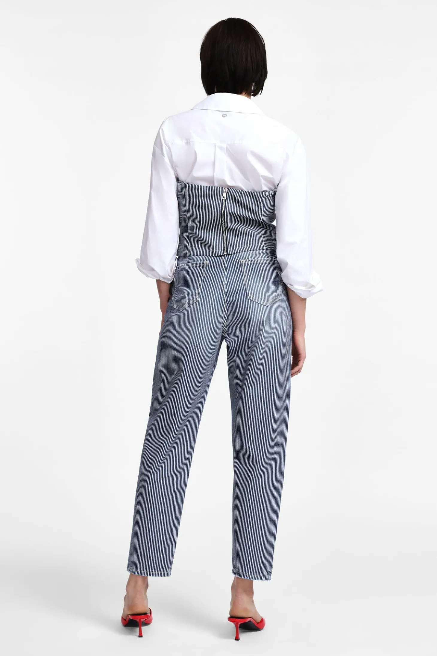 Jeans a righe con taglio mom