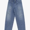 Jeans ampi paperbag con cuciture