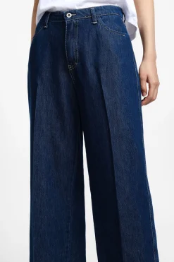 Jeans cropped a gamba larga con vita media