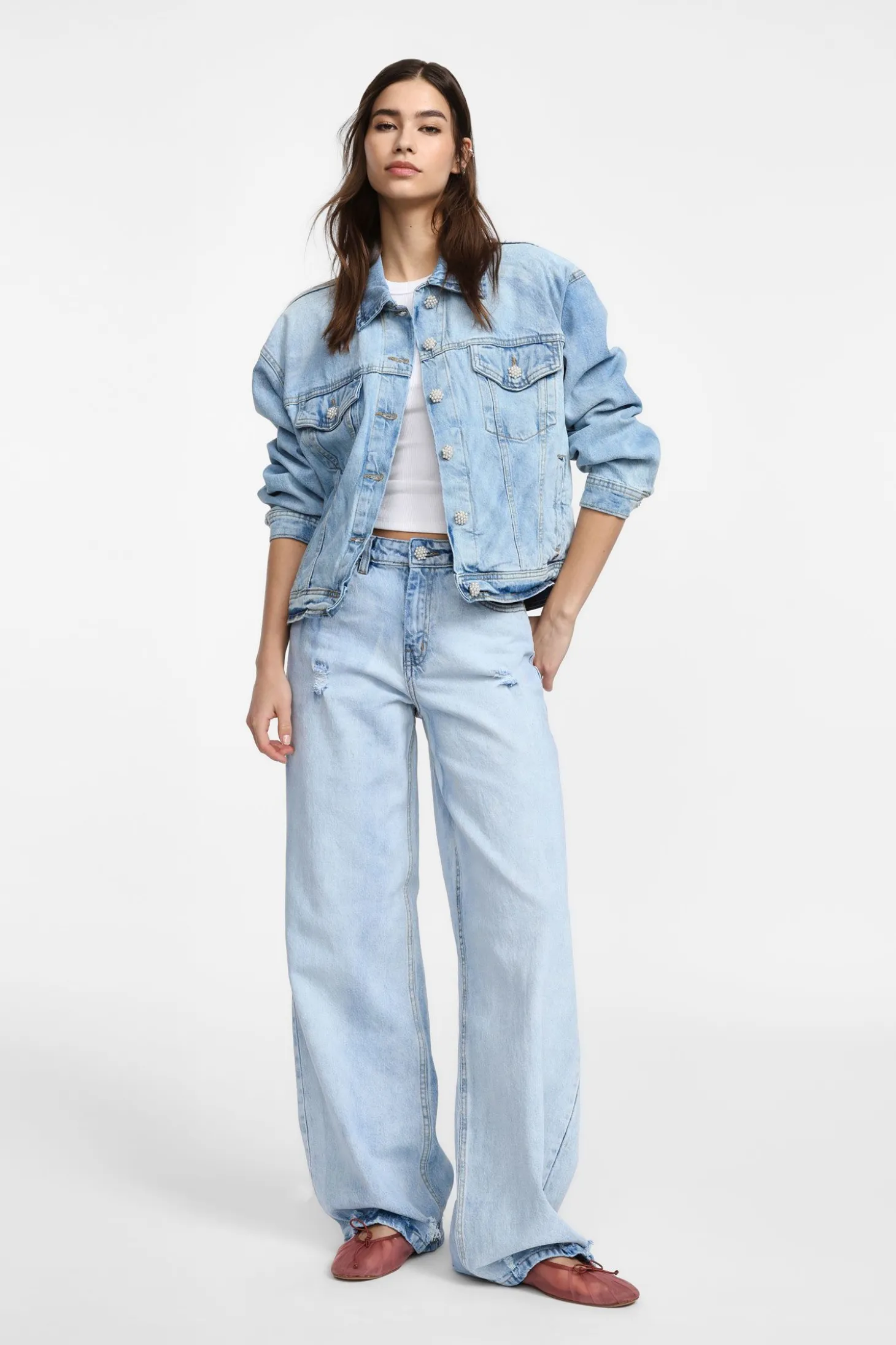 Jeans délavé a gamba larga vita alta