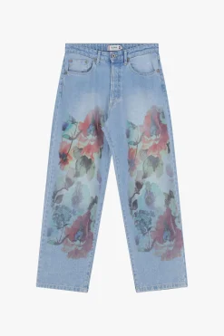 Jeans dritti a stampa floreale