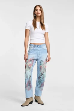 Jeans dritti a stampa floreale