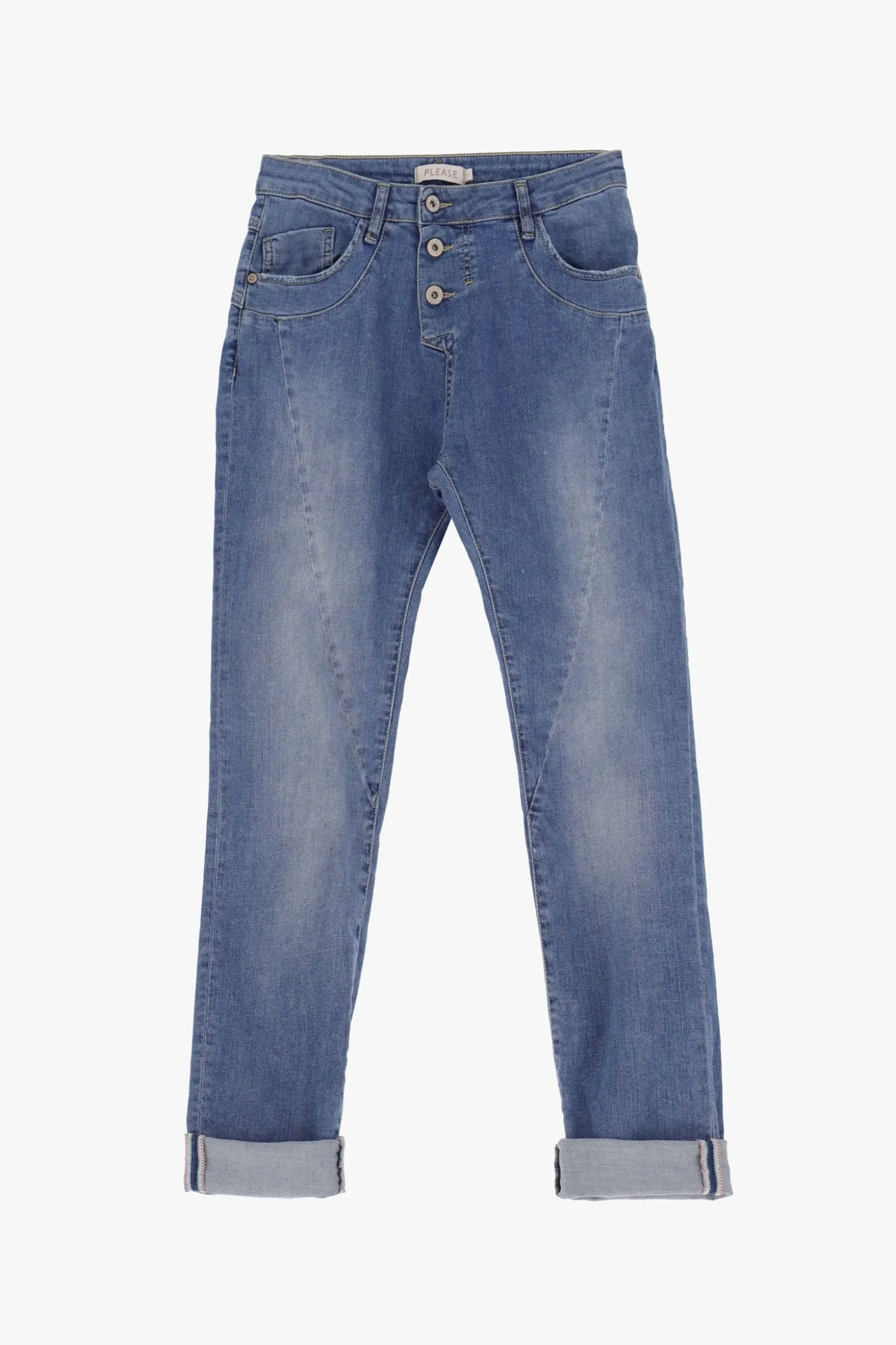 Jeans slim-fit effetto délavé con chiusura laterale e cuciture dettaglio