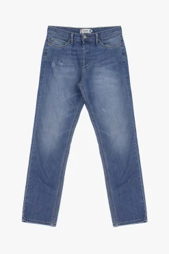 Jeans straight délavé con abrasioni