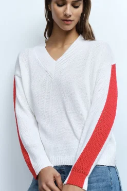 Jersey con cuello en v a rayas