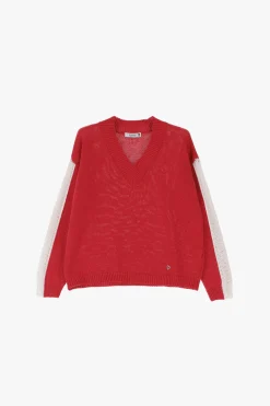Jersey con cuello en v a rayas