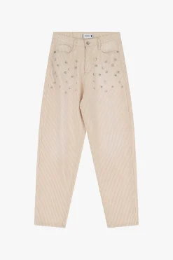 Pantalones rectos con rayas y detalles