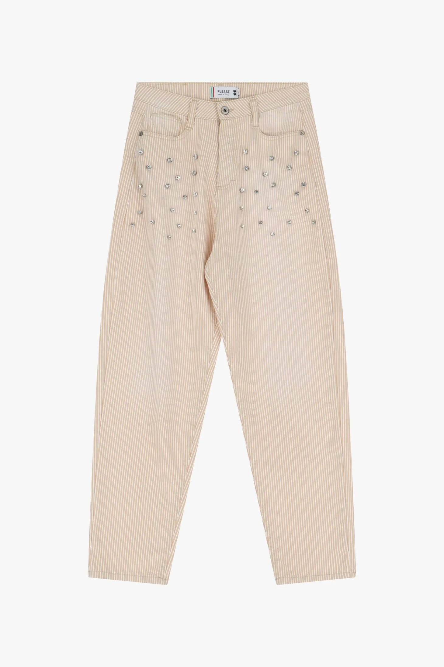 Pantalones rectos con rayas y detalles