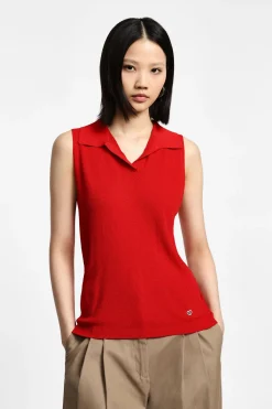 Top de punto sin mangas con cuello polo