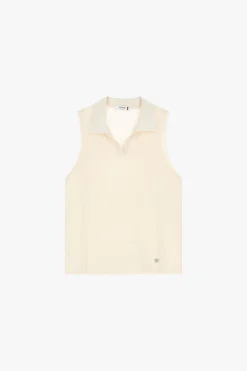 Top de punto sin mangas con cuello polo