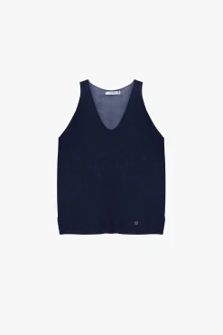 Top de punto sin mangas cuello v