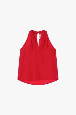 Top de satén con escote en V y cuello halter