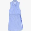 Vestido camisero con rayas y lazo