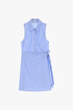 Vestido camisero con rayas y lazo