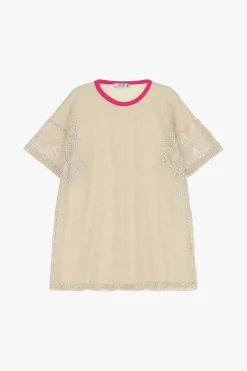 Vestido corto estampado calado