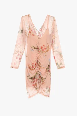 Vestido corto floral manga larga