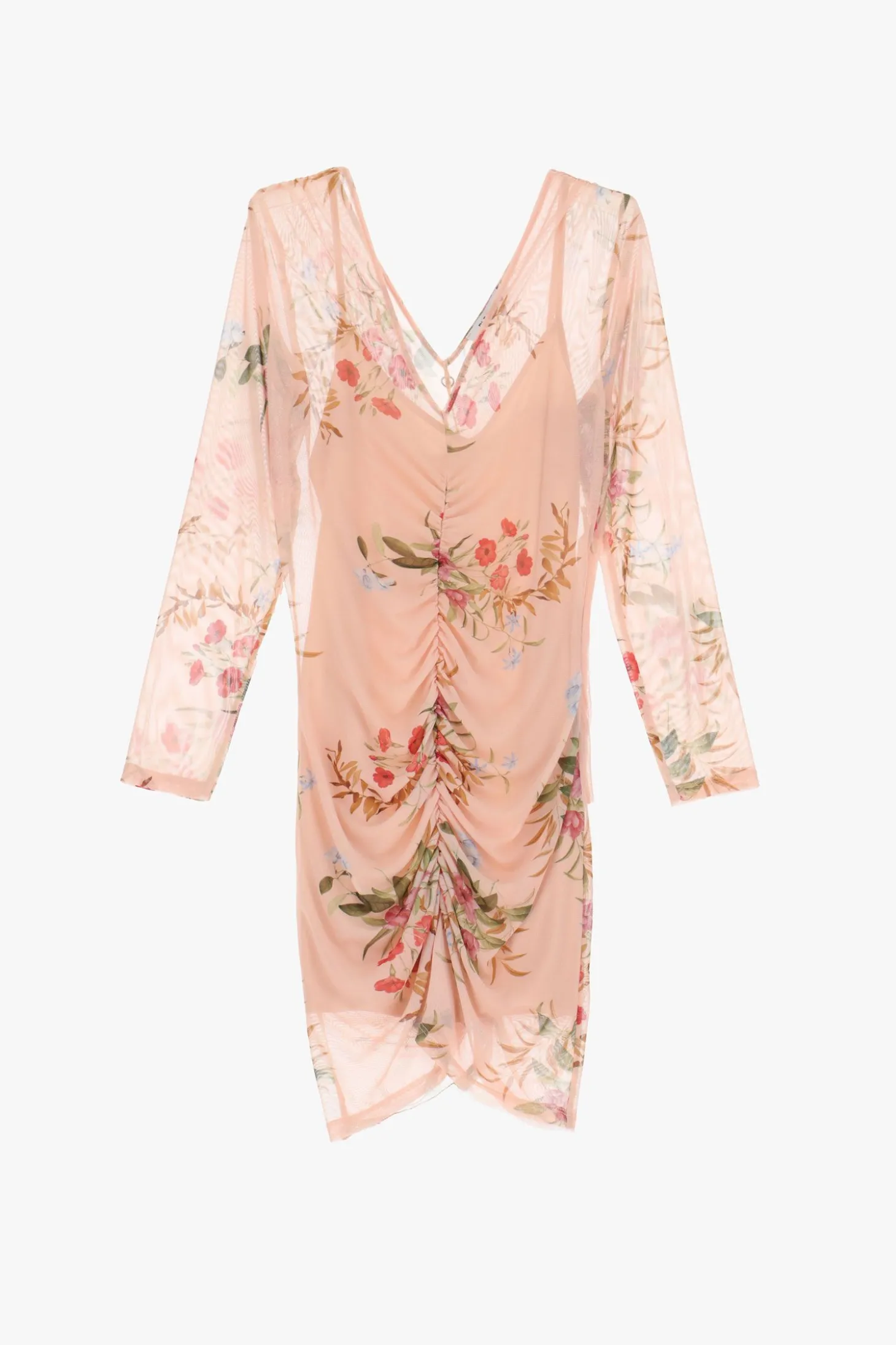 Vestido corto floral manga larga
