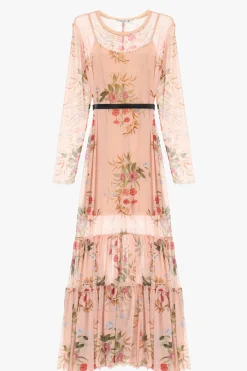 Vestido largo floral manga larga