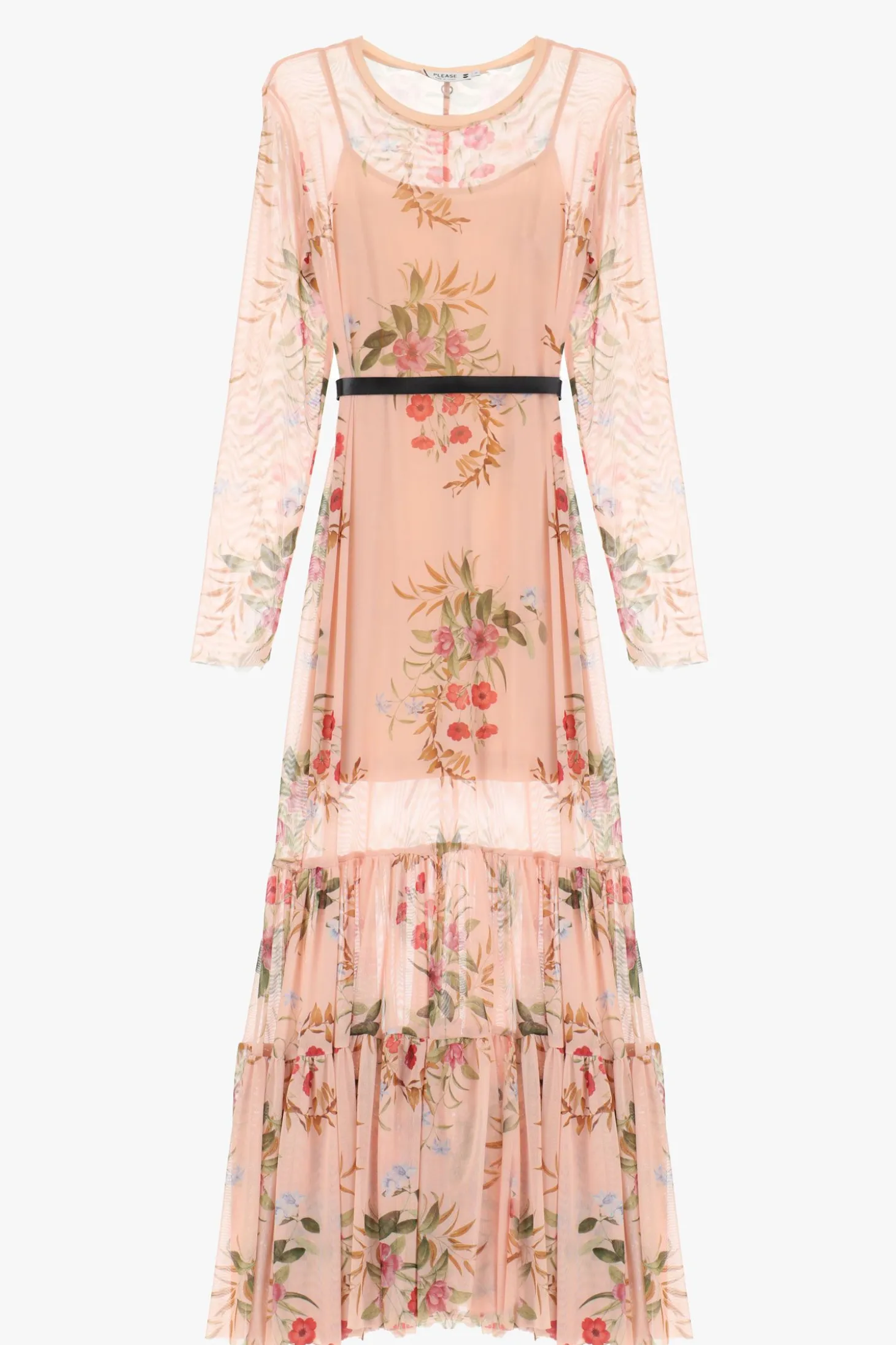 Vestido largo floral manga larga