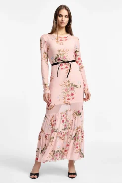 Vestido largo floral manga larga