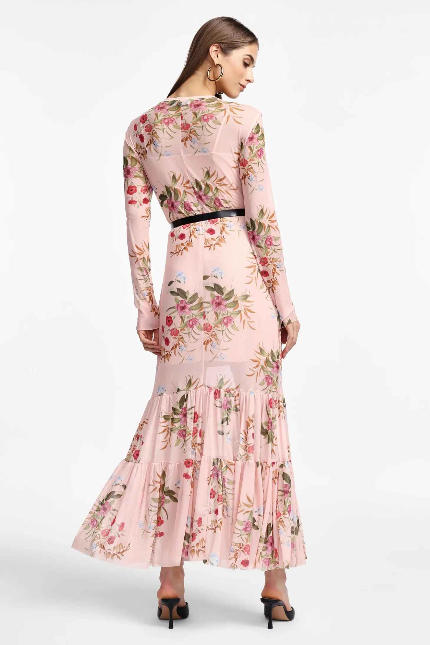 Vestido largo floral manga larga